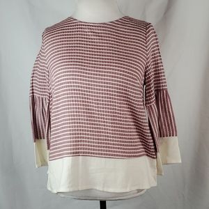 Doe & Rae red and cream striped back buttoned bell sleeve top in size sm…